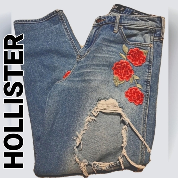 HOLLISTER JEANS EMBROIDERED FLOWERS SIZE  7R  28x27 - Picture 1 of 10